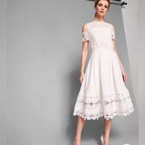 [BNWOT] Ted Baker White lace detail midi dress